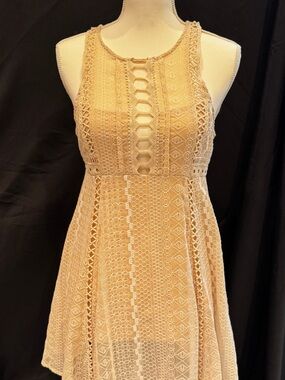 Free People Cream Crochet Halter Mini Dress